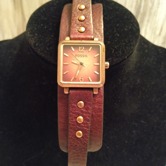 Fossil Watch Women Bronze Tone Brown Dial 23mm Cuff Leather Band JR1180 - Picture 2 of 9